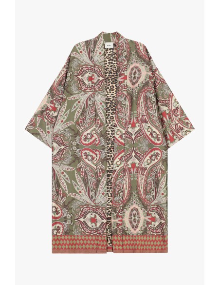 Lange overhemdjas met paisley- en dierenprint Dixie