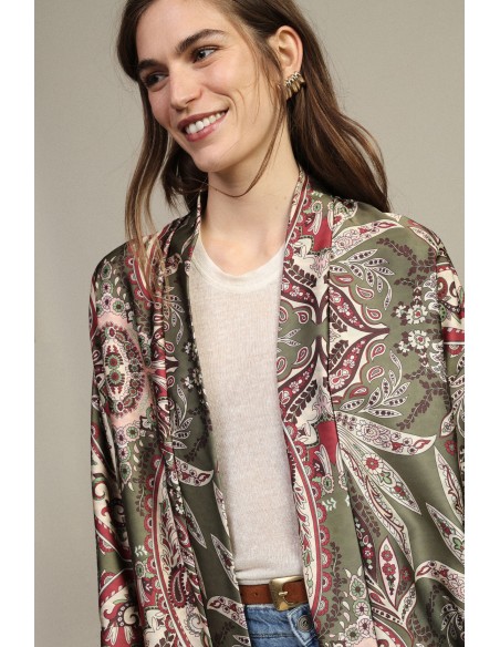 Lange overhemdjas met paisley- en dierenprint Dixie