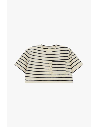 Gestreept cropped T-shirt met zak en gerafelde boord Dixie