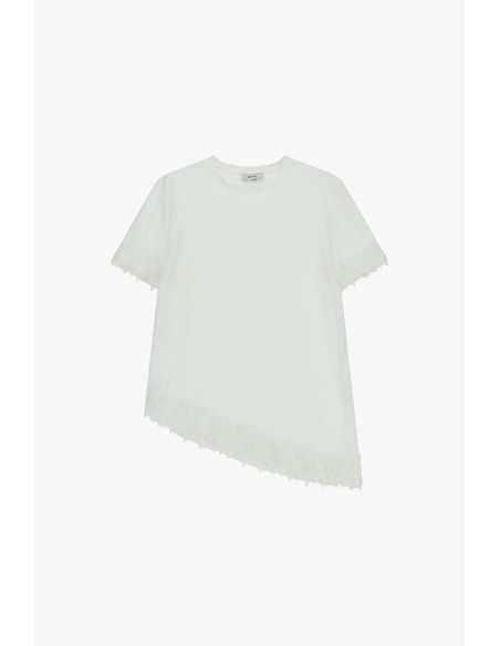 Dixie T-shirt met korte mouwen, asymmetrische zoom en kant
