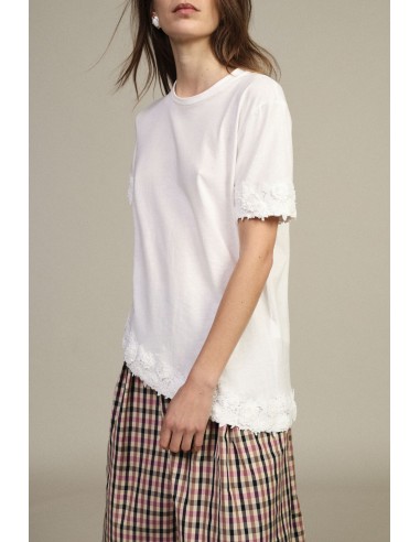 Dixie T-shirt met korte mouwen, asymmetrische zoom en kant