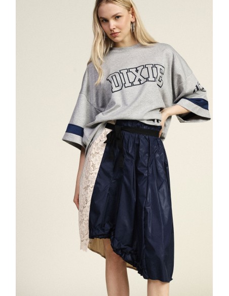 Midi-patchworkrok met ruches en riem van Dixie