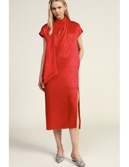 Midi-jurk met gedrapeerde hals en geometrisch patroon Dixie