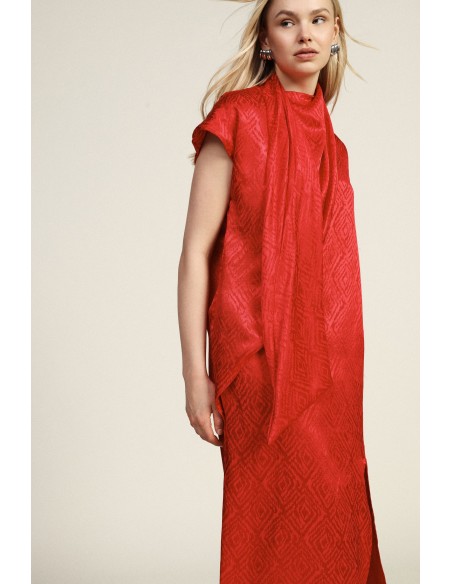 Midi-jurk met gedrapeerde hals en geometrisch patroon Dixie