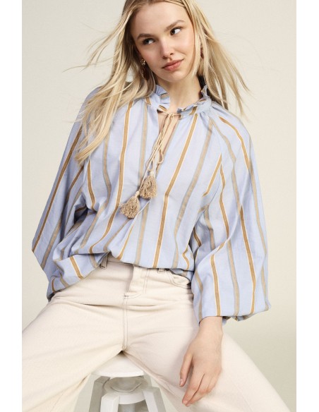 Gestreepte blouse met wijde mouwen en striklint van Dixie