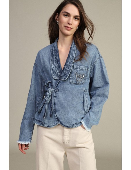 Denimjack met gekruiste sluiting en borstzakje Dixie