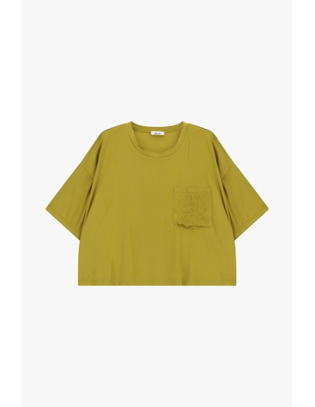 T-shirt met geborduurd borstzakje en boxy fit van Dixie
