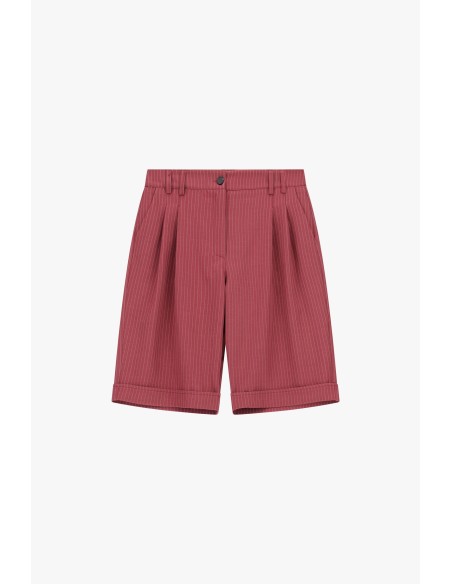 Regular-fit bermuda met plooien en een gestreepte vouw, alstublieft
