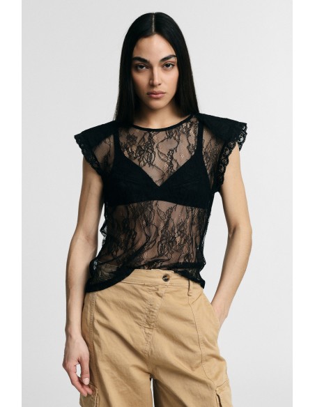 Transparante kanten top met korte mouwen Please
