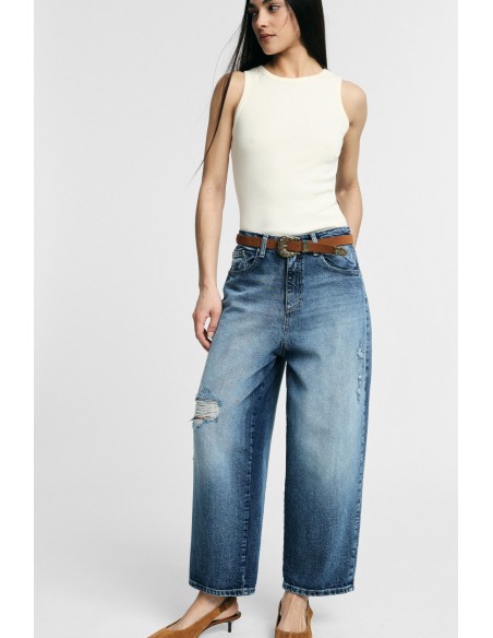 Jeans met wijde pijpen en distressed details Please