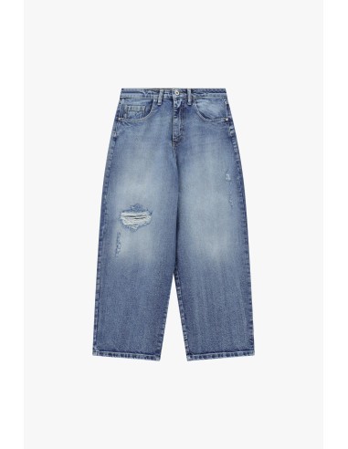Jeans met wijde pijpen en distressed details Please
