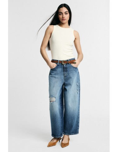 Jeans met wijde pijpen en distressed details Please