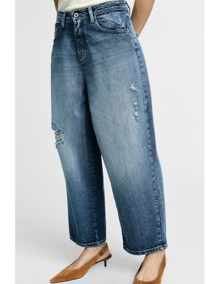Jeans met wijde pijpen en distressed details Please
