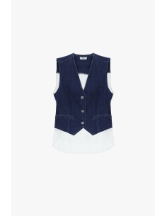 Mouwloos denim gilet met contrasterende rand aub 2