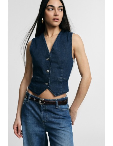 Mouwloos denim gilet met contrasterende rand aub