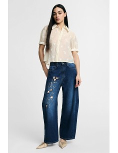 Wijde pijp-jeans met bloemenborduursel Please