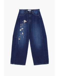Wijde pijp-jeans met bloemenborduursel Please 2