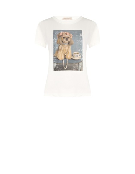 Regular katoenen T-shirt met hondenprint en strass van Rinascimento