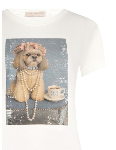 Regular katoenen T-shirt met hondenprint en strass van Rinascimento