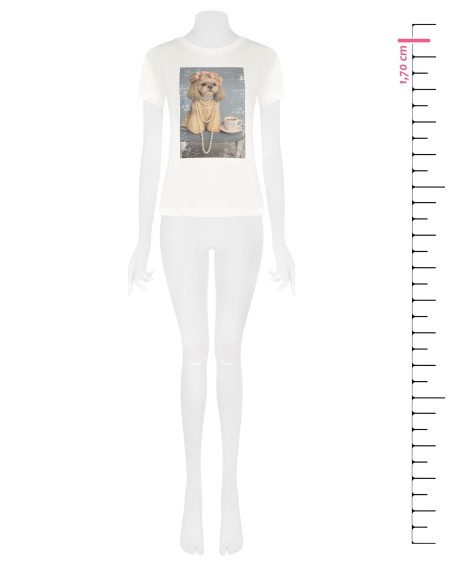 Regular katoenen T-shirt met hondenprint en strass van Rinascimento