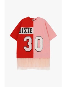 Korte jurk met tule en colorblockprint Dixie 2