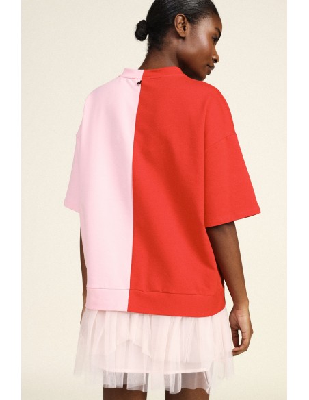 Korte jurk met tule en colorblockprint Dixie