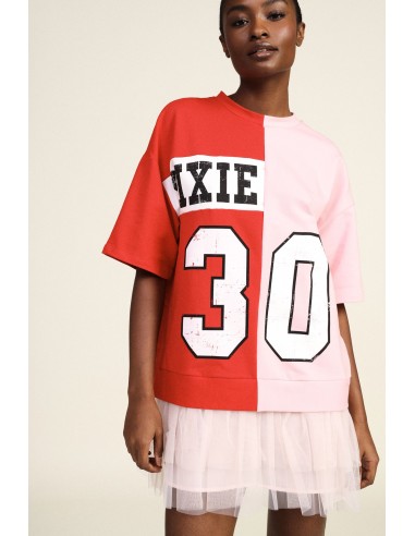 Korte jurk met tule en colorblockprint Dixie