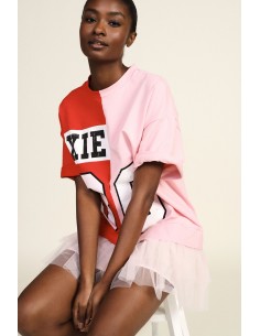 Korte jurk met tule en colorblockprint Dixie