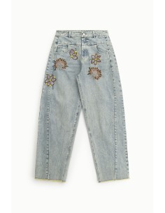 Wide-legjeans met bloemenborduursels en hoge taille Dixie 2