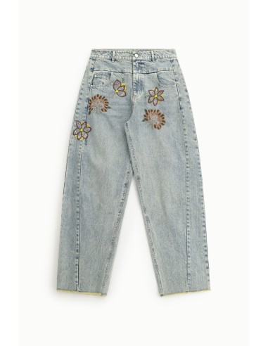 Wide-legjeans met bloemenborduursels en hoge taille Dixie