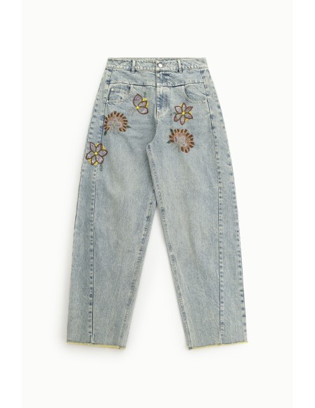 Wide-legjeans met bloemenborduursels en hoge taille Dixie