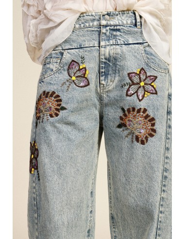 Wide-legjeans met bloemenborduursels en hoge taille Dixie