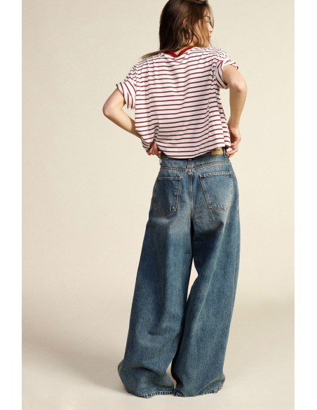Dixie-jeans met wijde pijpen, plooien en hoge taille