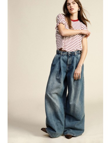Dixie-jeans met wijde pijpen, plooien en hoge taille