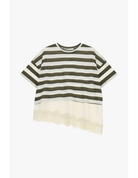 Gestreept T-shirt met asymmetrisch kanten inzetstuk Dixie