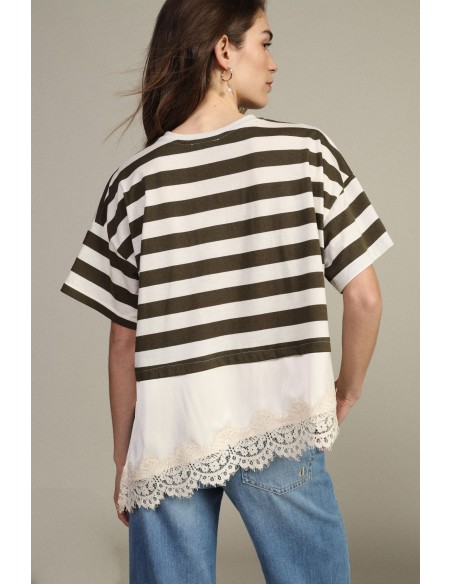 Gestreept T-shirt met asymmetrisch kanten inzetstuk Dixie