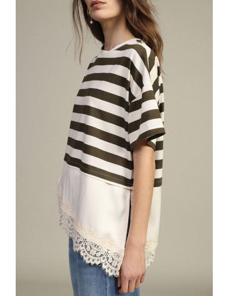 Gestreept T-shirt met asymmetrisch kanten inzetstuk Dixie