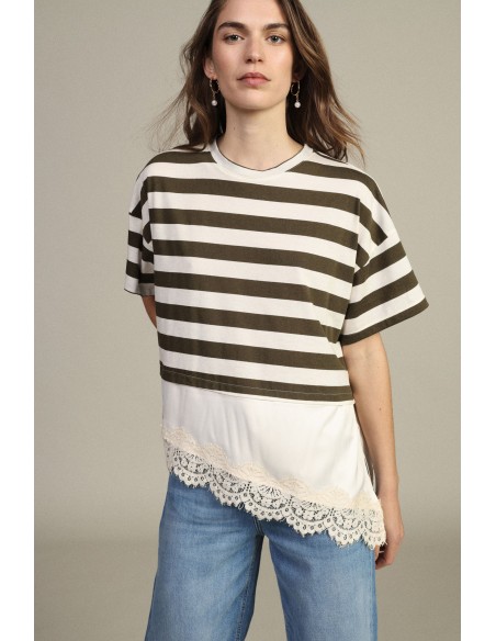 Gestreept T-shirt met asymmetrisch kanten inzetstuk Dixie