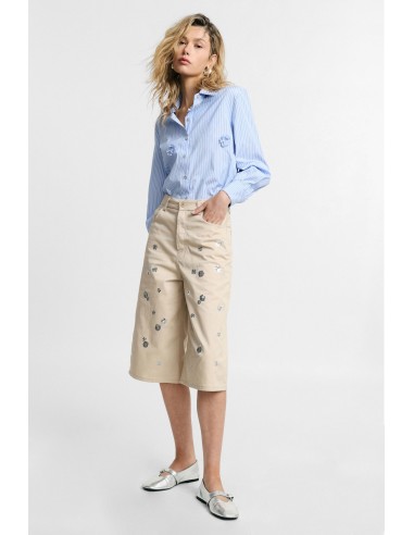 Knielange shorts met bloemapplicaties en zakken aub