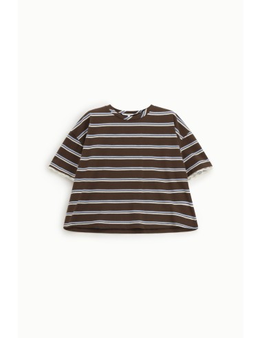 Ruimvallend gestreept T-shirt met kanten randje aan de mouwen Please