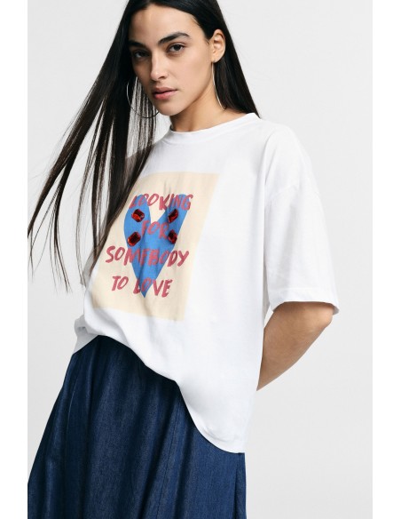 T-shirt met frontale opdruk, losvallende pasvorm en ronde hals Please