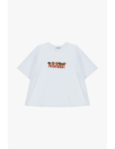 T-shirt met teckelprint, regular fit, ronde hals, alstublieft