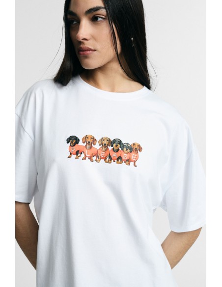 T-shirt met teckelprint, regular fit, ronde hals, alstublieft