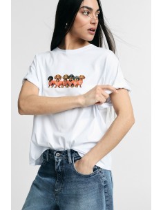T-shirt met teckelprint, regular fit, ronde hals, alstublieft