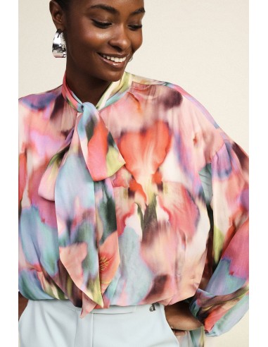 Blouse met print, strik en asymmetrische zoom Dixie