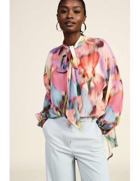 Blouse met print, strik en asymmetrische zoom Dixie