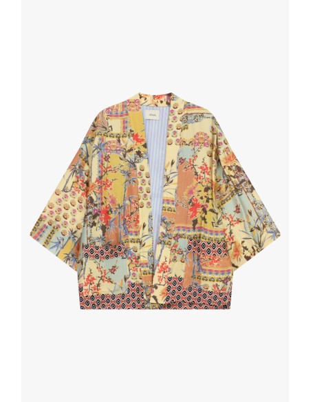 Dixie Dusterjas met patchworkpatroon en wijde mouwen