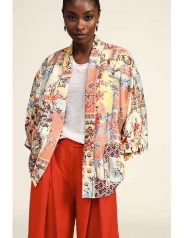 Dixie Dusterjas met patchworkpatroon en wijde mouwen