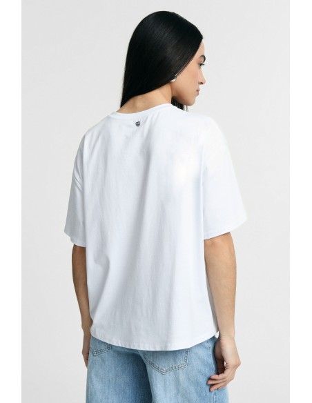 Ruimvallend T-shirt met hondenprint en grafische opdruk aan de voorkant, alsjeblieft