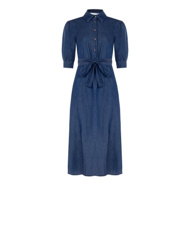 Midi-overhemdjurk van lichte denim met 3/4-mouwen en bijpassende ceintuur van Rinascimento